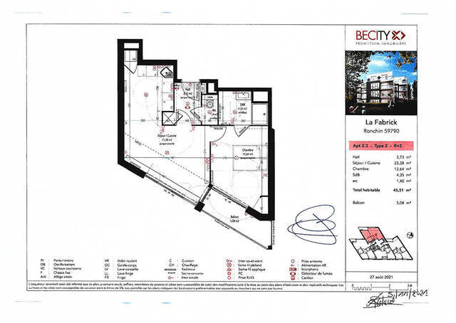 Location Appartement 2 pièces 45.51 m² Ronchin (59790)