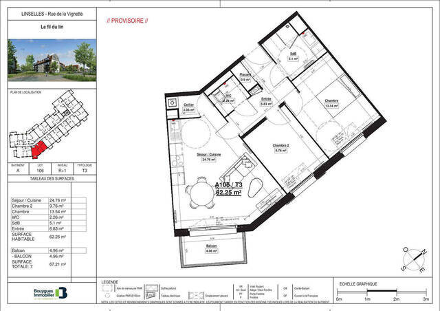 Location appartement 3 pièces 62.25 m² à Linselles (59126)