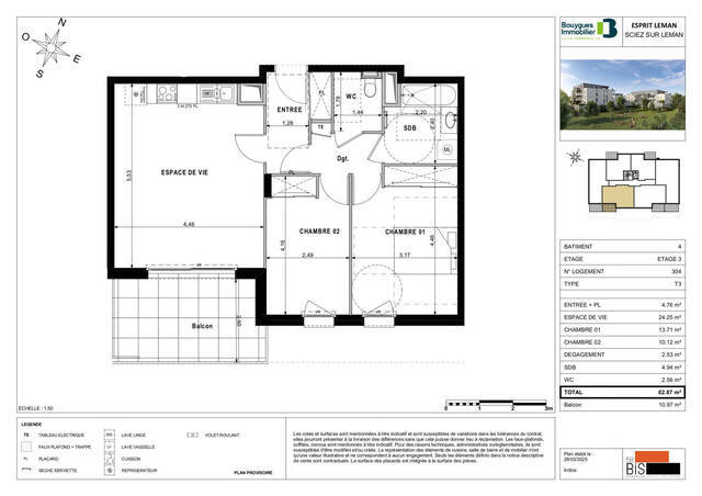 Sale Apartment appartement 3 rooms 62.87 m² Sciez (74140) Bonnatrait