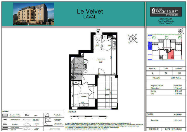 Location appartement 2 pièces 42.94 m² à Laval (53000)