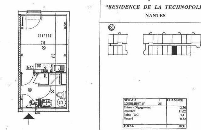 Location appartement t1 18 m² à Nantes (44300) Erdre-Saint-Joseph de Porterie