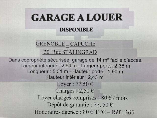 louer Parking garage Grenoble 38100