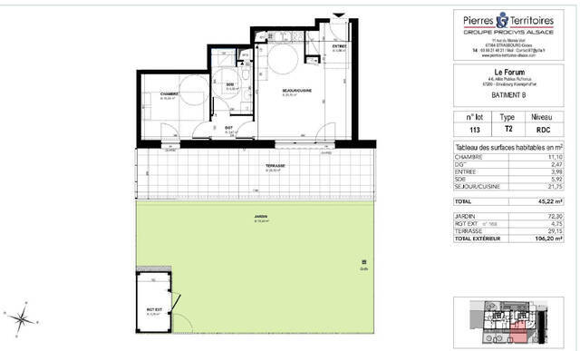 Vente Appartement 2 pièces 45.22 m² Strasbourg (67200)