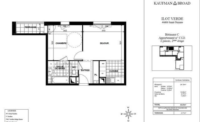 Location Appartement t2 42 m² Saint-Nazaire 44600