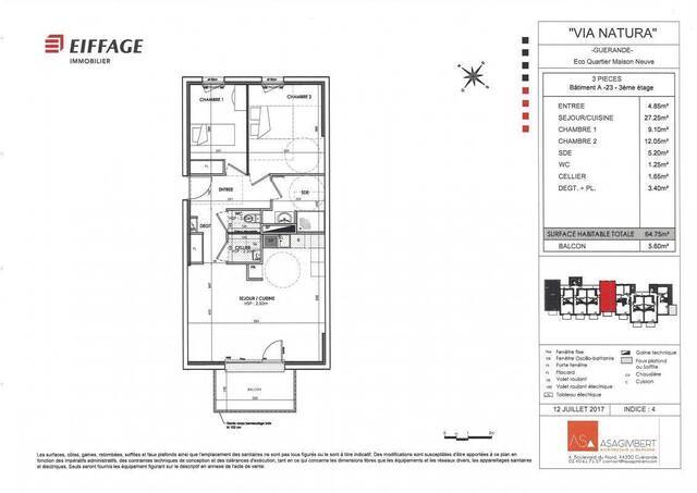 Location Appartement t3 64 m² Guérande 44350 VILLENEUVE