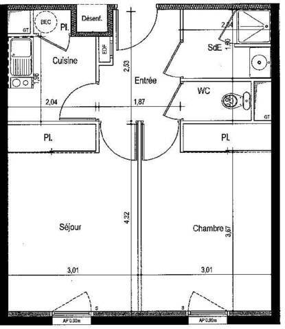 Location Appartement t2 39 m² Nantes 44300 Bourgeonnière-Petit Port