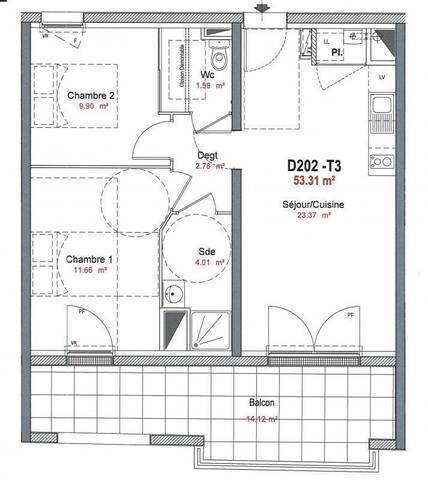 Location Appartement t3 53 m² Nantes 44300 Saint-Joseph-Bourg