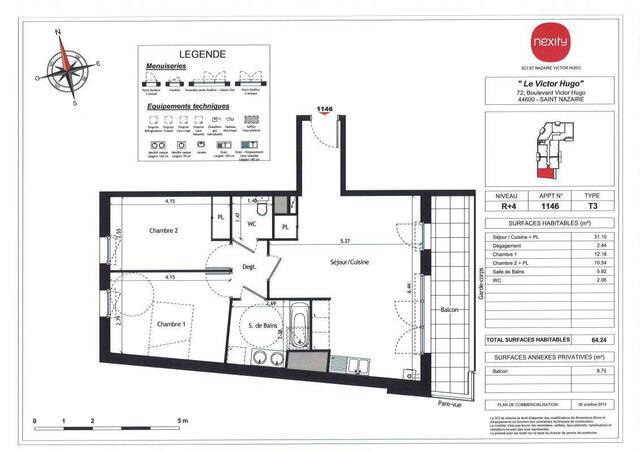 Location Appartement t3 64 m² Saint-Nazaire 44600 Centre Halles