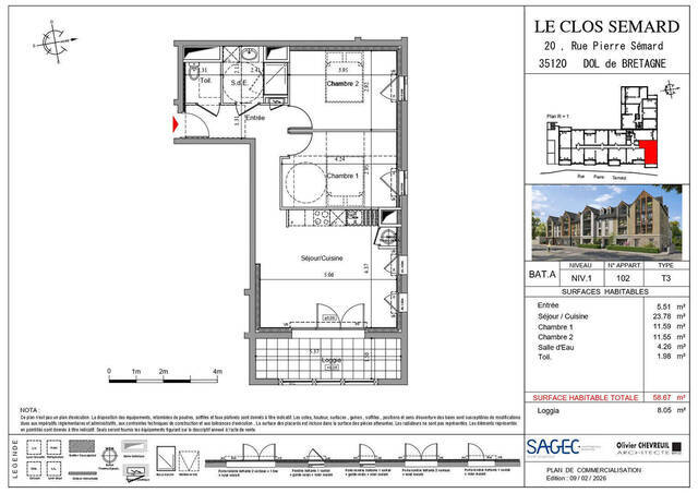 Vente Appartement 3 pièces 58.67 m² Dol-de-Bretagne 35120 Gare