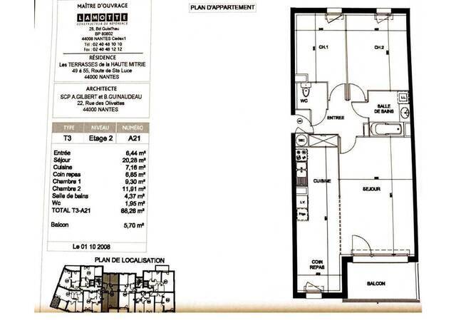 Location Appartement t3 68 m² Nantes 44300