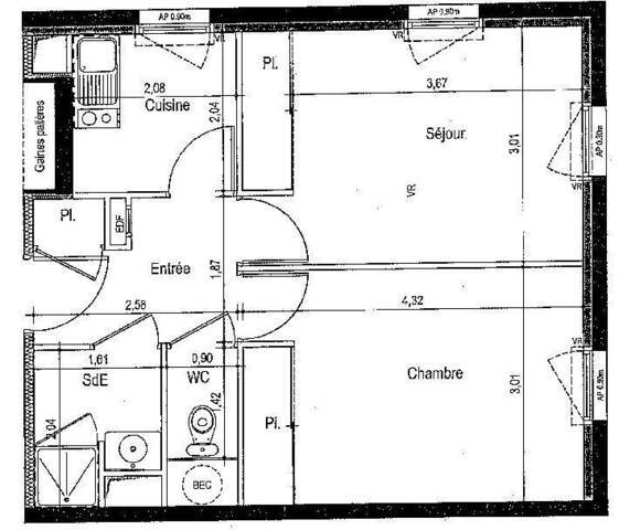 Location Appartement t2 39 m² Nantes 44300 Bourgeonnière-Petit Port