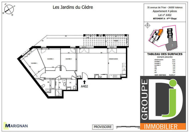 Vente appartement 4 pièces 91 m² à Valence 26000