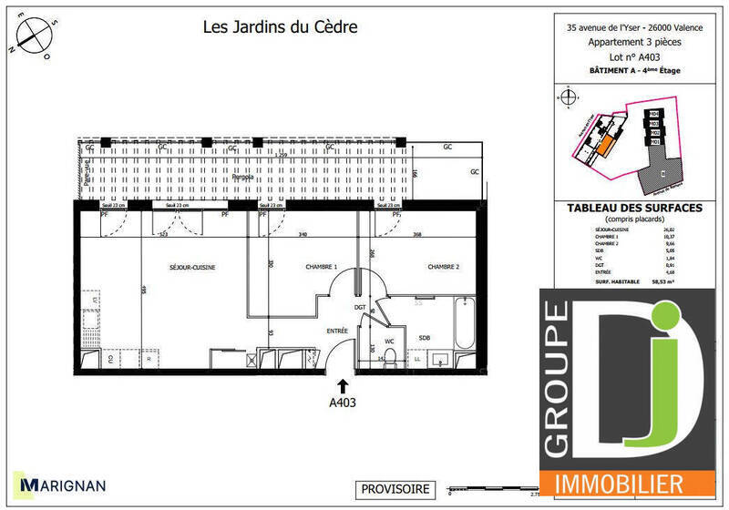 Vente appartement 3 pièces 59 m² à Valence 26000