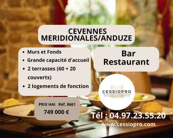 Vente Fonds de commerce bar - restaurant 350 m² Anduze (30140)