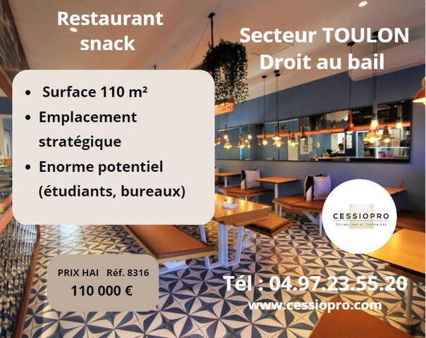 Vente Fonds de commerce restaurant 110 m² Toulon (83000)