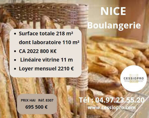 Vente Fonds de commerce boulangerie - p&acirc;tisserie 58 m² Nice (06100)