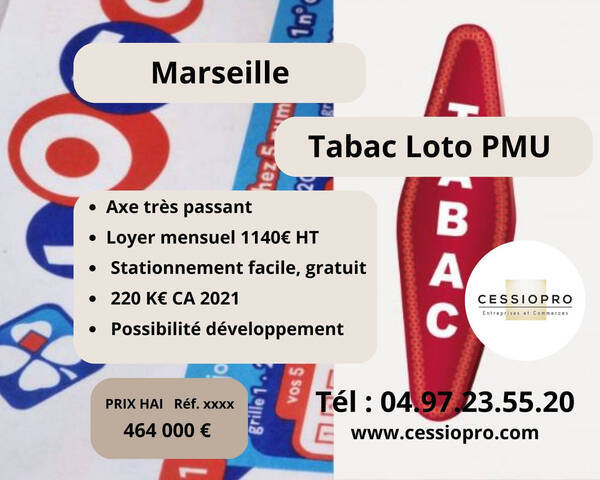 Vente Fonds de commerce bar - tabac - loto - pmu 150 m² Marseille 11e Arrondissement (13011)