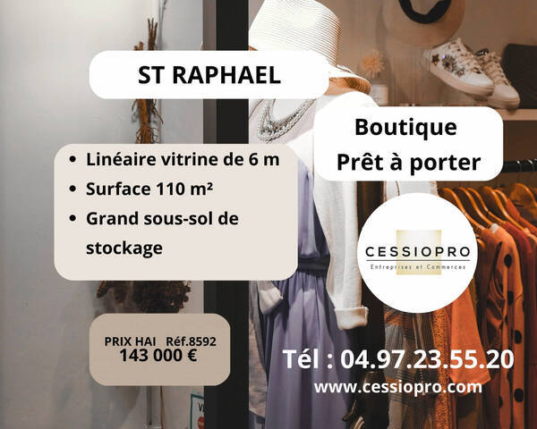 Vente Fonds de commerce pr&ecirc;t &agrave; porter 50 m² Saint-Raphaël (83700)