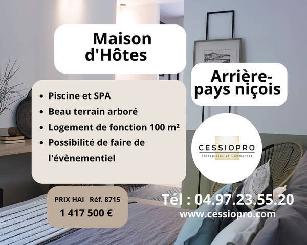 Vente Fonds de commerce chambre d'h&ocirc;tes 320 m² Carros (06510)