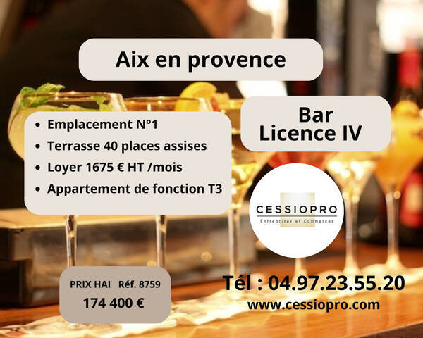 Vente Fonds de commerce bar - licence iv 80 m² Aix-en-Provence (13090)