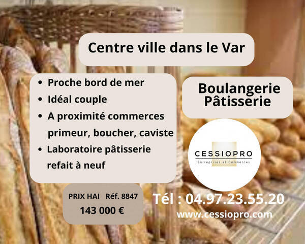 Vente Fonds de commerce boulangerie - p&acirc;tisserie 130 m² Hyères (83400)