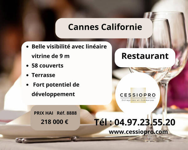 Vente Fonds de commerce restaurant 100 m² Cannes (06150)