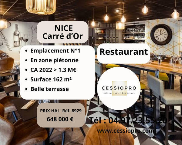 Vente Fonds de commerce restaurant 162 m² Nice (06000)