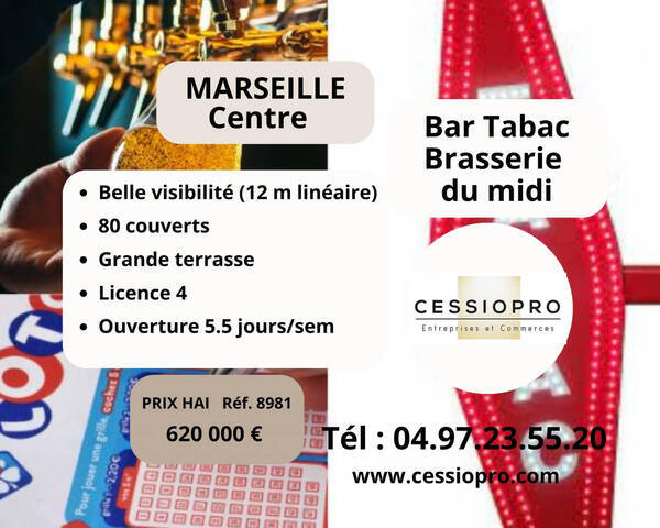 Vente Fonds de commerce bar - tabac - loto - brasserie 130 m² Marseille 2e Arrondissement (13002)