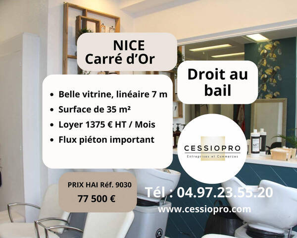 Vente Fonds de commerce cession de droit au bail 35 m² Nice (06000)