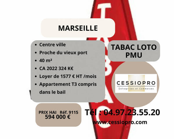 Vente Fonds de commerce tabac - loto - pmu 40 m² Marseille 1er Arrondissement (13001)