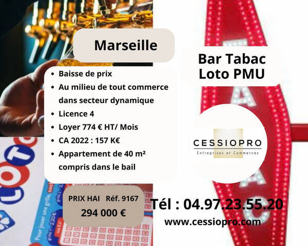 Vente Fonds de commerce tabac - bar 84 m² Marseille 8e Arrondissement (13008)