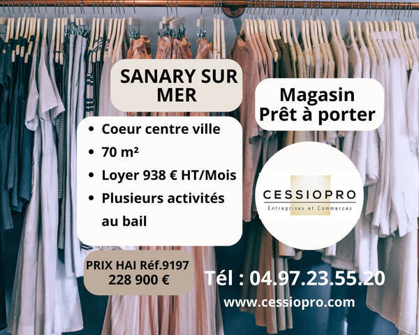 Vente Fonds de commerce pr&ecirc;t &agrave; porter 70 m² Sanary-sur-Mer (83110)