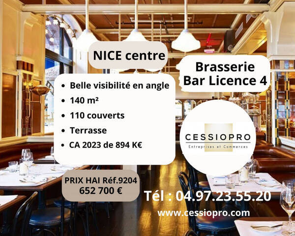 Vente Fonds de commerce brasserie - bar 140 m² Nice (06000)