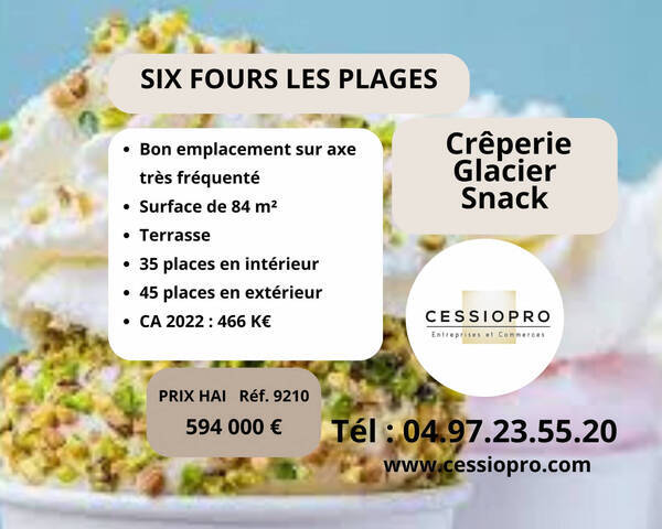 Vente Fonds de commerce glacier - cr&ecirc;perie - restauration rapide 84 m² Six-Fours-les-Plages (83140)