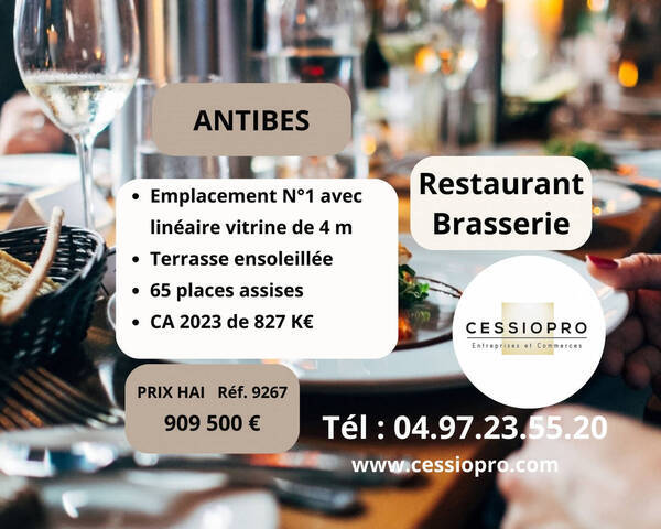 Vente Fonds de commerce restaurant - brasserie 92 m² Antibes (06160)