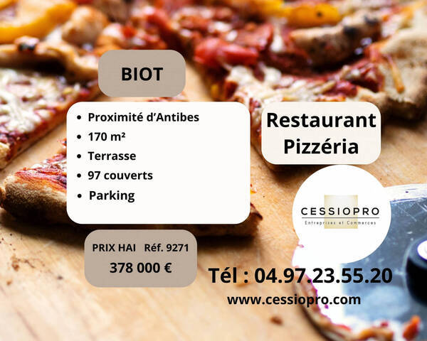 Vente Fonds de commerce restaurant - pizzeria 170 m² Biot (06410)