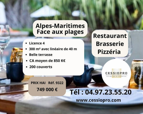 Vente Fonds de commerce restaurant - brasserie - pizzeria - glacier 300 m² Saint-Laurent-du-Var (06700)