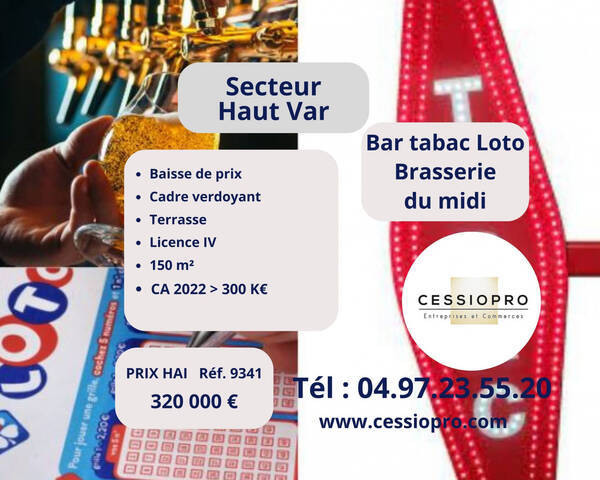 Vente Fonds de commerce bar - restaurant - tabac 150 m² Brignoles (83170)