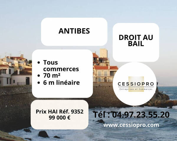 Vente Fonds de commerce cession de droit au bail 75 m² Antibes (06160)