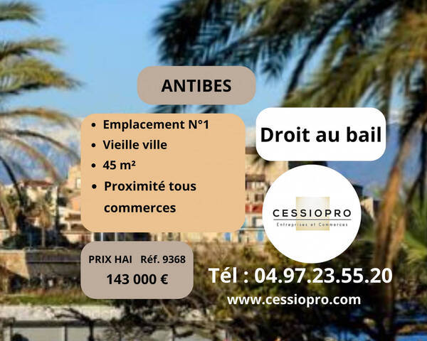 Vente Fonds de commerce cession de droit au bail 45 m² Antibes (06160)