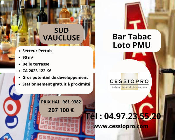 Vente Fonds de commerce bar - tabac - loto - pmu 90 m² Pertuis (84120)