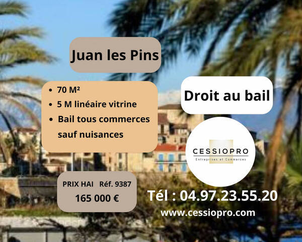 Vente Fonds de commerce cession de droit au bail 70 m² Juan-les-Pins (06160)