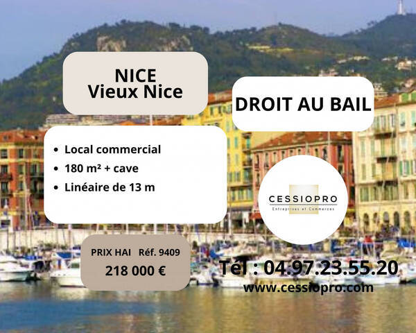 Vente Fonds de commerce cession de droit au bail 180 m² Nice (06300)