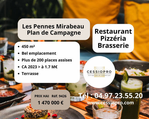 Vente Fonds de commerce restaurant - brasserie - pizzeria 450 m² Les Pennes-Mirabeau (13170)