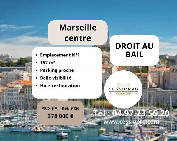 Vente Fonds de commerce cession de droit au bail 157 m² Marseille 1er Arrondissement (13001)