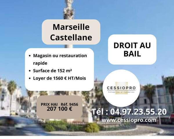 Vente Fonds de commerce cession de droit au bail 152 m² Marseille 6e Arrondissement (13006)