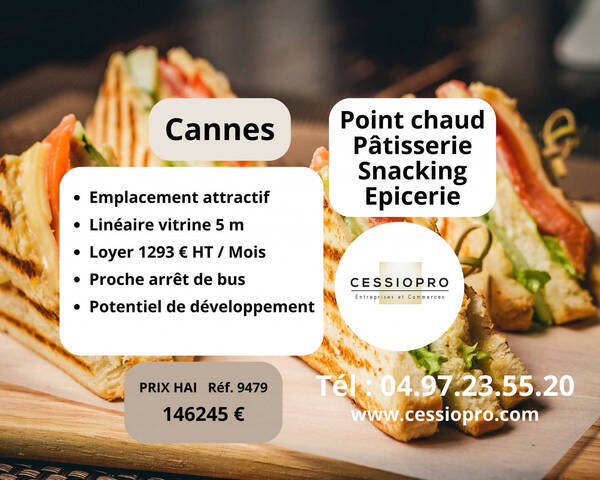 Vente Fonds de commerce p&acirc;tisserie - vente &agrave; emporter - sandwicherie 52 m² Cannes (06150)
