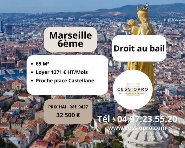 Vente Fonds de commerce cession de droit au bail 65 m² Marseille 6e Arrondissement (13006)