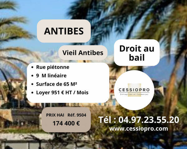 Vente Fonds de commerce cession de droit au bail 65 m² Antibes (06160)
