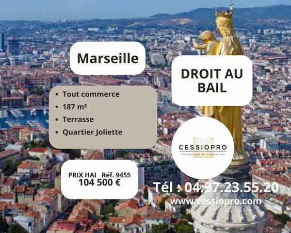 Vente Fonds de commerce cession de droit au bail 187 m² Marseille 2e Arrondissement (13002)